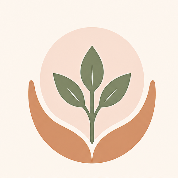 the hands holding the botanical communicates the heart of Nature Embraces: care, nurturing, comfort, something being lovingly held or embraced.